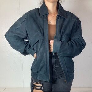 Vintage 80s Dark Gray Genuine Leather Full Zip Coat
